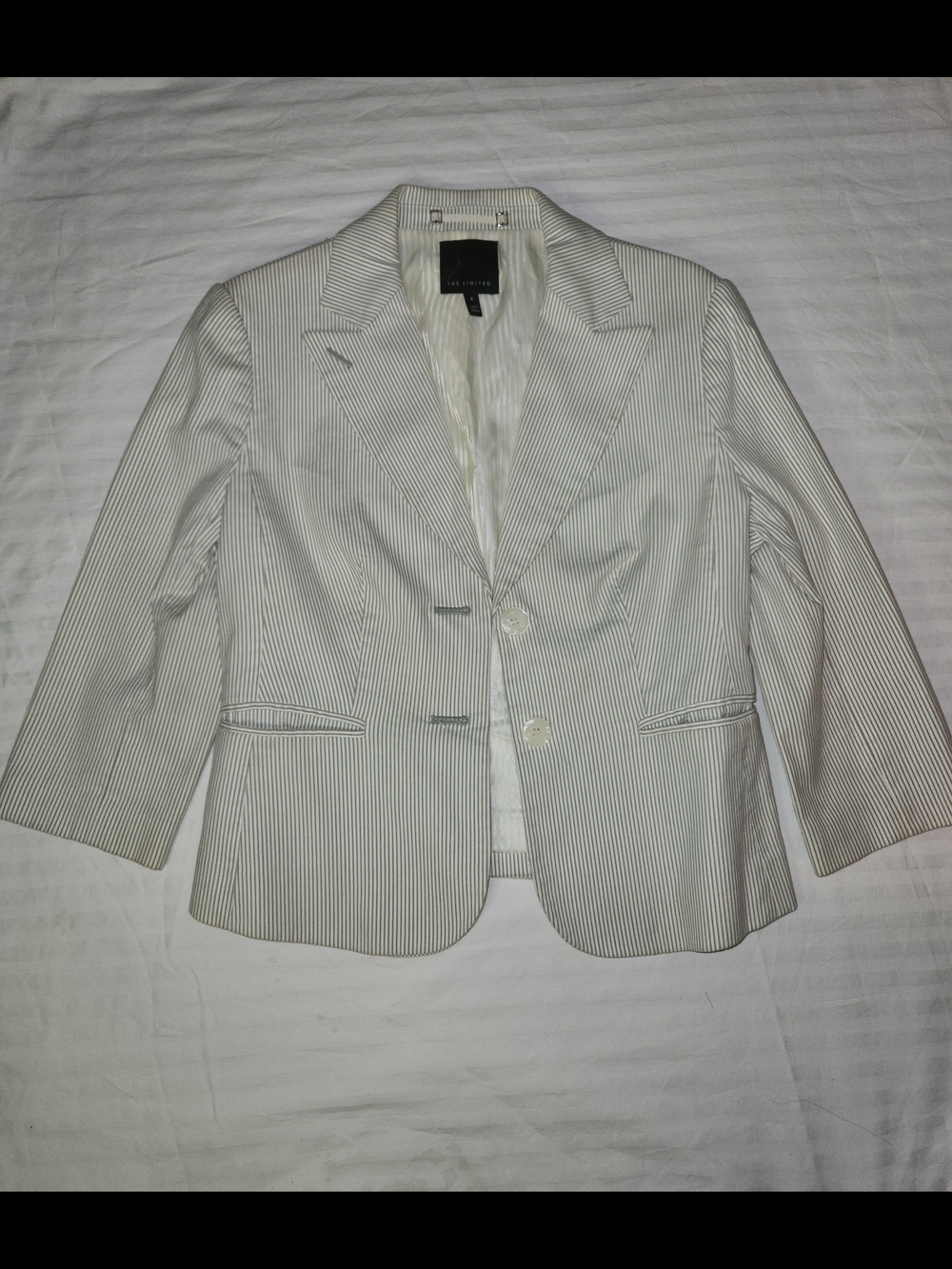 Talbots Cream Blazer with Thin Gray Pinstripes